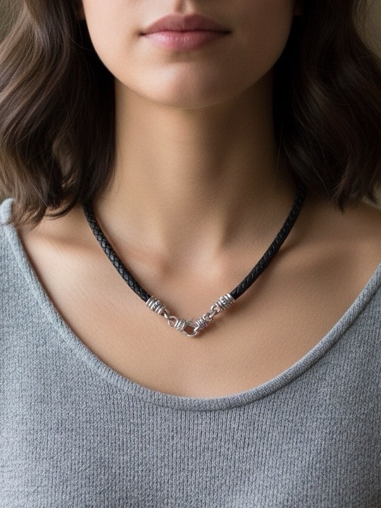 Judith Ripka Jewelry - Judith Ripka Leather Braided Necklace with 925 Silver Clasp